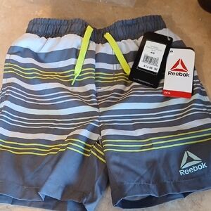 Reebok Kids Blue and Yellow Striped Swim Trunks